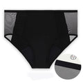 Menstrual Panties in black with lace detailing, designed for leak proof protection during menstruation.