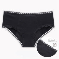 Menstrual Panties in black with lace detailing, designed for leak proof protection during menstruation.