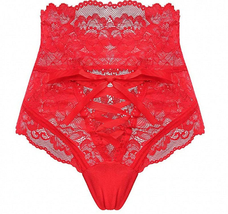 Lace Panties high-waist thongs in vibrant red lace, perfect for stylish women's lingerie and everyday comfort.