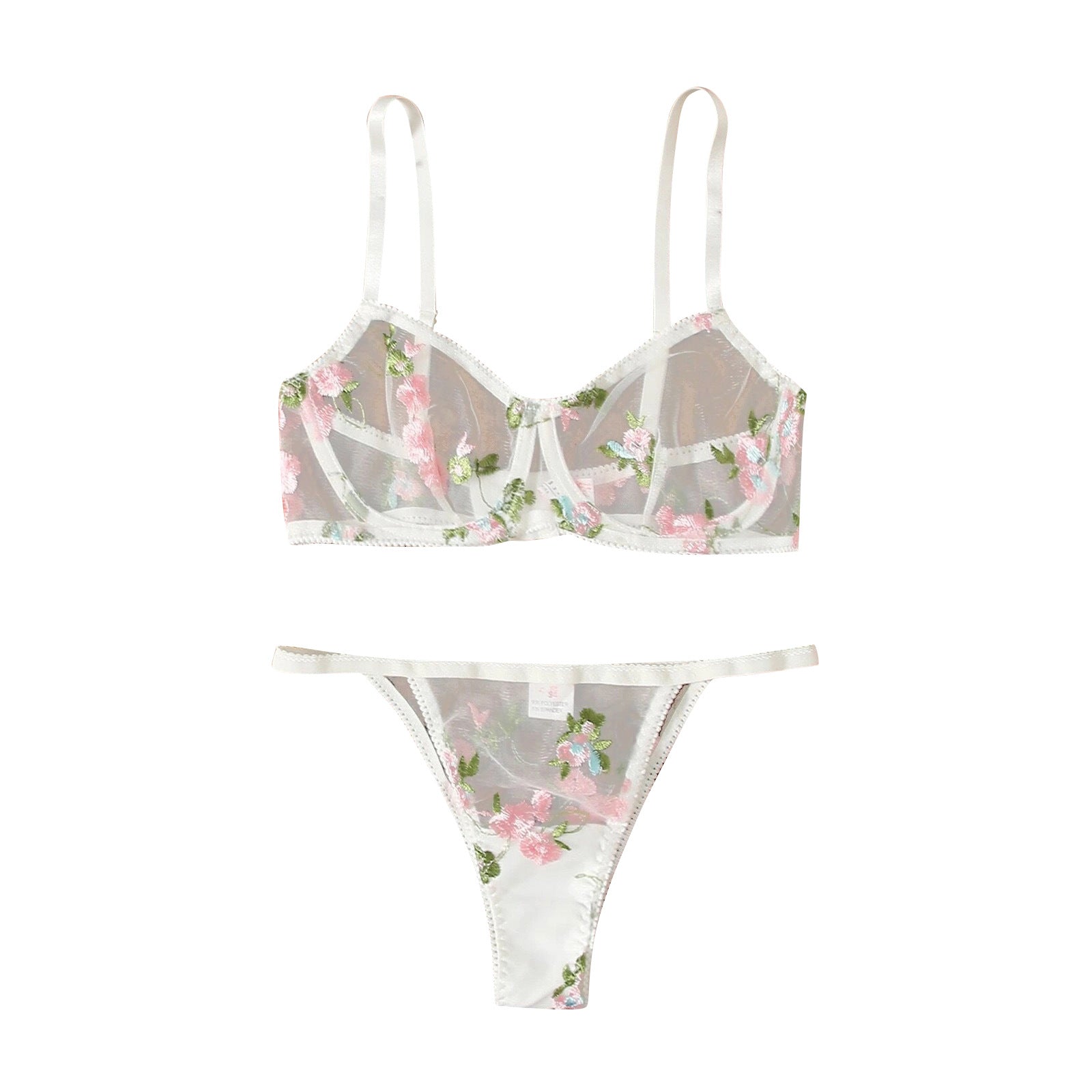 Three-point Mesh See-through Push Up Bras Embroidered Underwear Suit