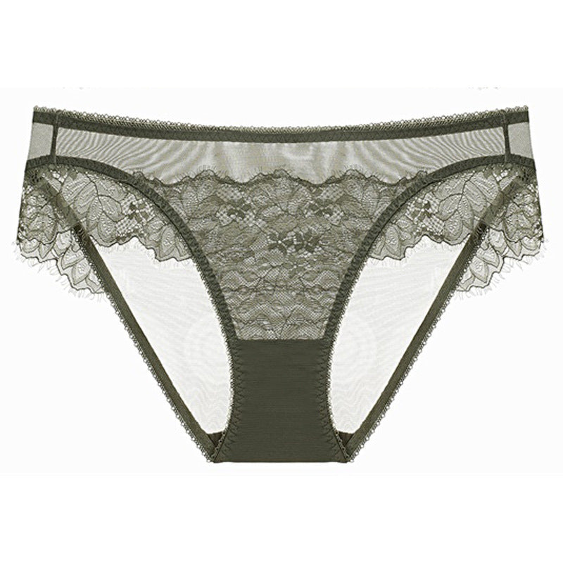Spandex Panties Women Breathable Plain Weave in olive green lace design for comfortable everyday wear.