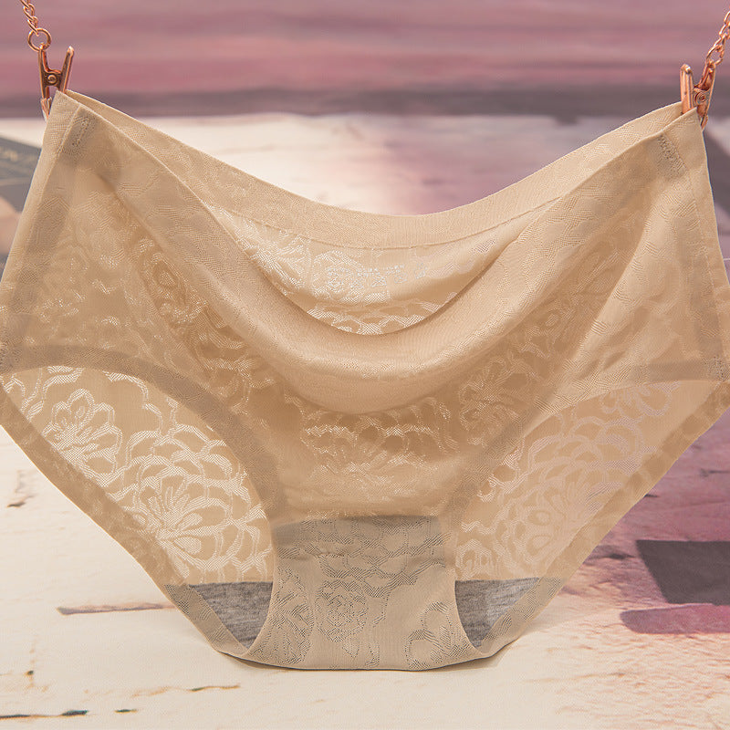 Seamless Panties ice silk women's mid-waist jacquard design in light blue color, showcasing comfort and style.