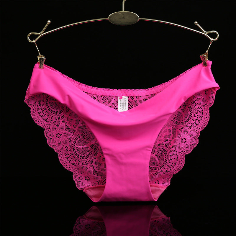 Lace Panties in vibrant pink color featuring seamless design and delicate lace detailing for women's fashion. Lace Panties in vibrant pink color featuring seamless design and delicate lace detailing for women's fashion.