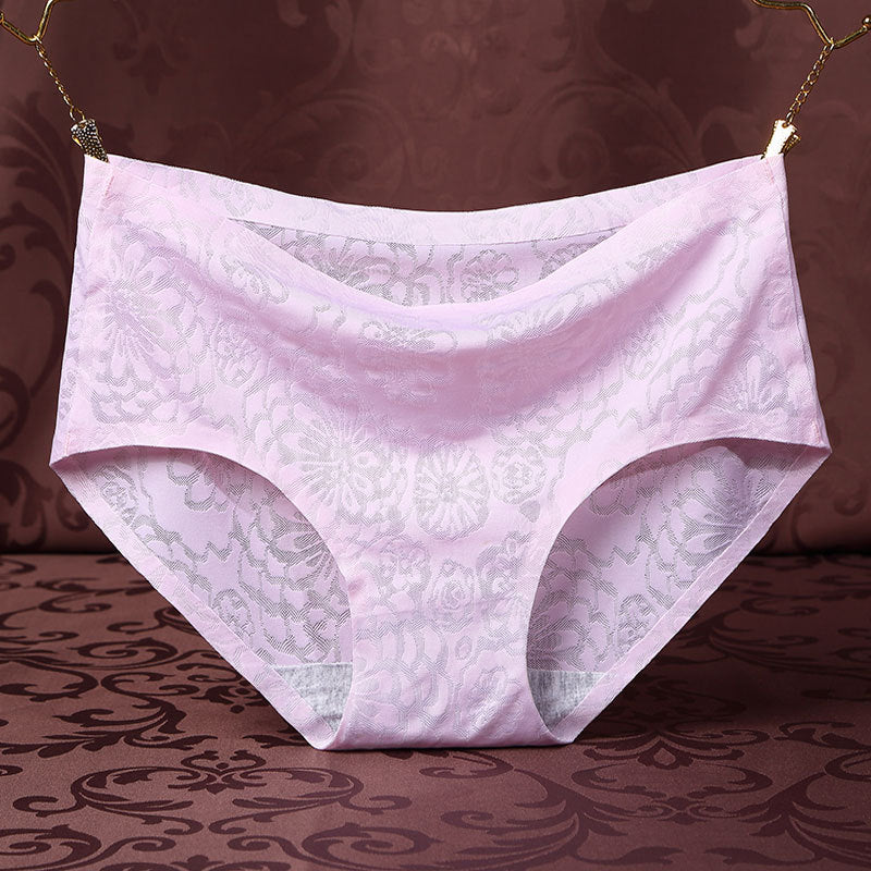 Seamless Panties ice silk women's mid-waist jacquard design in light blue color, showcasing comfort and style.