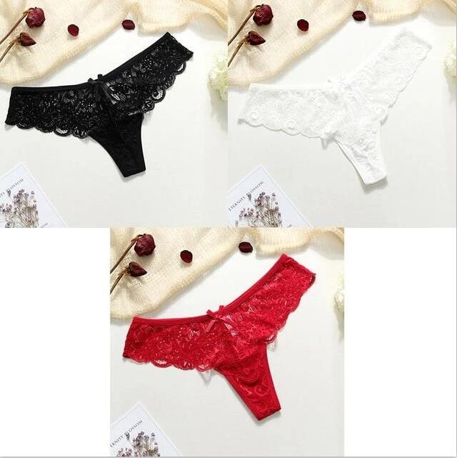 Lace panties Saya women sexy briefs in black, white, and red, showcasing elegant lace details and comfortable fit.