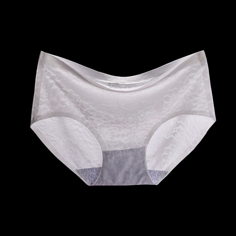 Seamless Panties ice silk women's mid-waist jacquard design in light blue color, showcasing comfort and style.