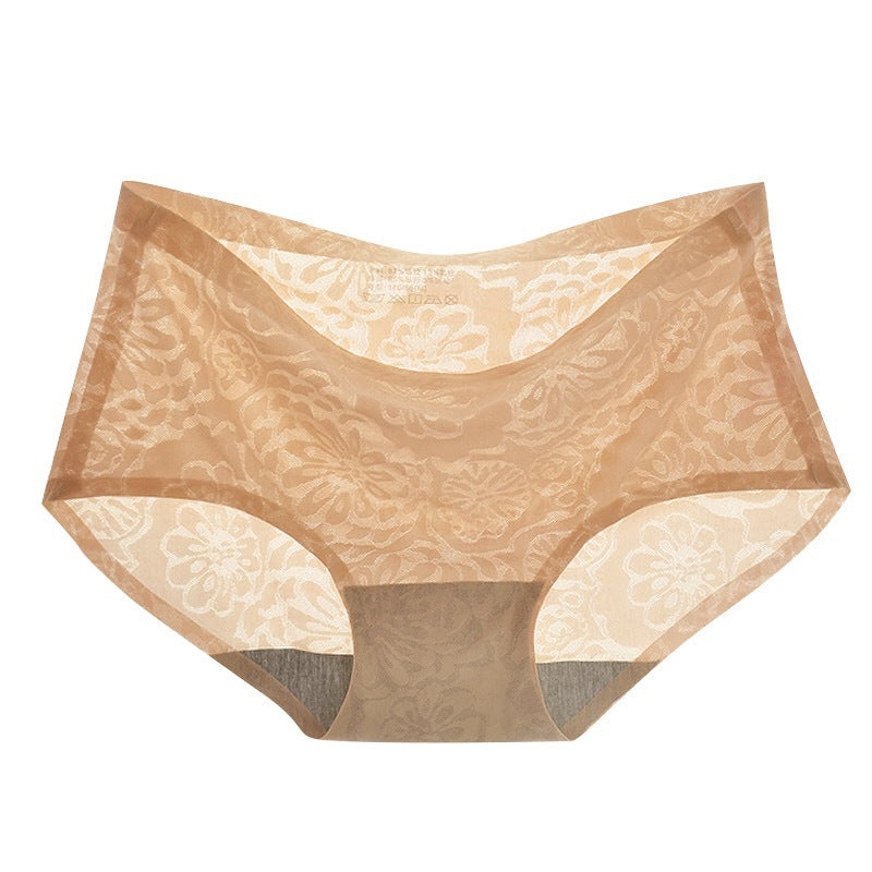 Seamless Panties ice silk women's mid-waist jacquard design in light blue color, showcasing comfort and style.