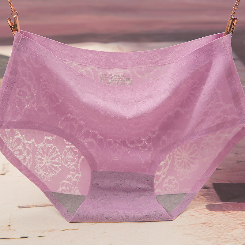 Seamless Panties ice silk women's mid-waist jacquard design in light blue color, showcasing comfort and style.