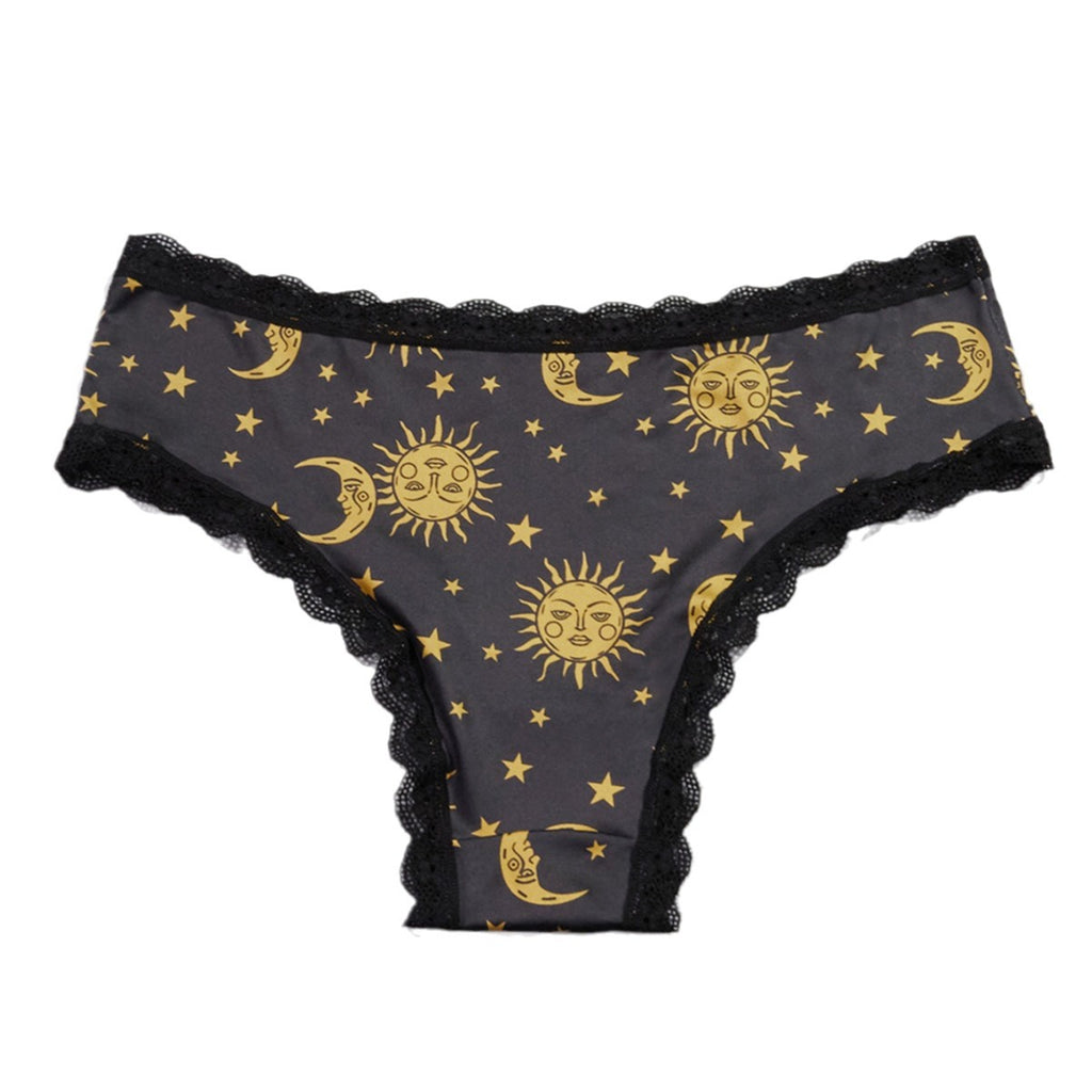 Lace Panties featuring a set of three plus size low waist seamless designs with sun and moon patterns. Lace Panties featuring a set of three plus size low waist seamless designs with sun and moon patterns.